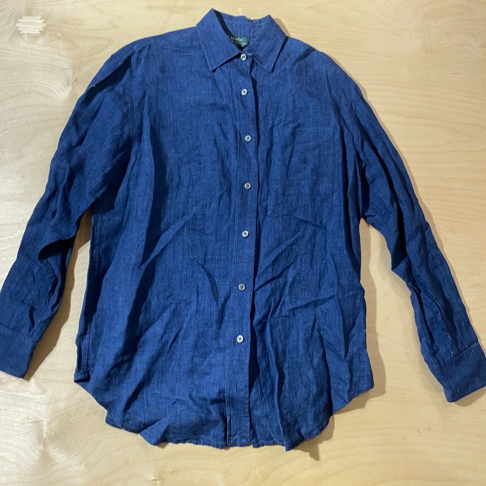 Lauren Ralph Lauren Button Up Ling Sleeve Shirt Small Linen (JR)